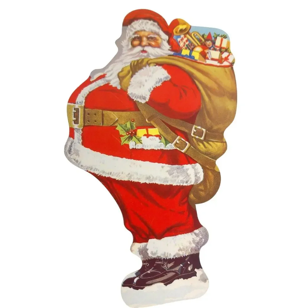Vintage Bank of Leighton Christmas Club Die Cut Santa Claus Advertising
